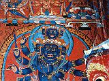 Tibet Guge 06 Tsaparang White Temple 04 01 Yamantaka Above Hayagrivas outstretched right arm is a beautiful painting of Yamantaka with six heads, hands and feet, riding on the back of a buffalo. Photo - Aschoff: Tsaparang - Knigsstadt in Westtibet (1997).